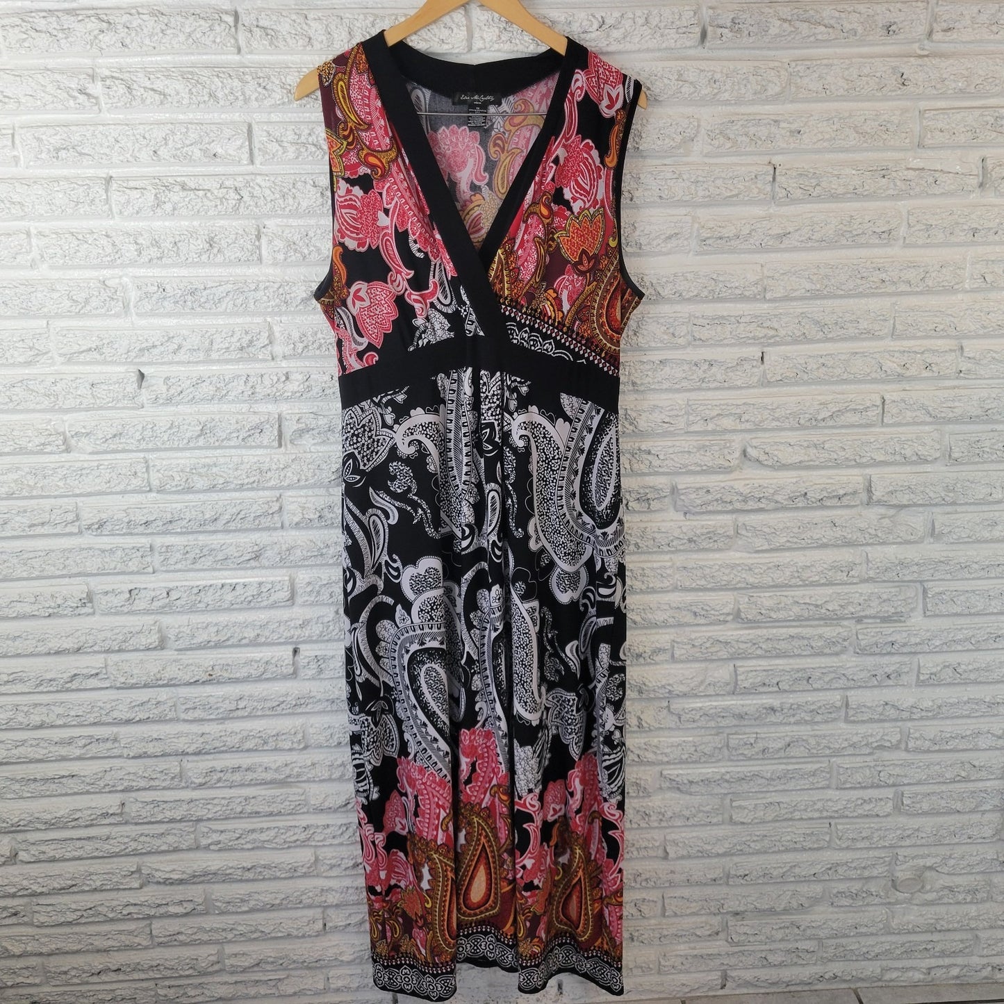 Elie McCarthy Womens Dress 1X Plus Sheath Midi Sleeveless Red Paisley Office