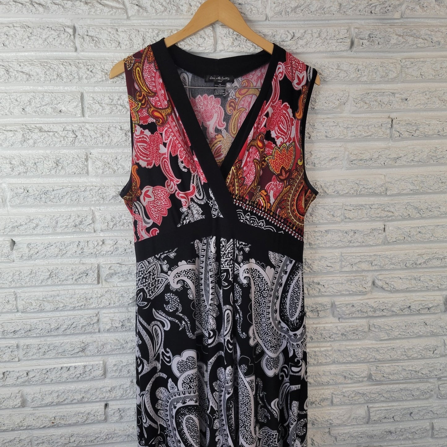 Elie McCarthy Womens Dress 1X Plus Sheath Midi Sleeveless Red Paisley Office