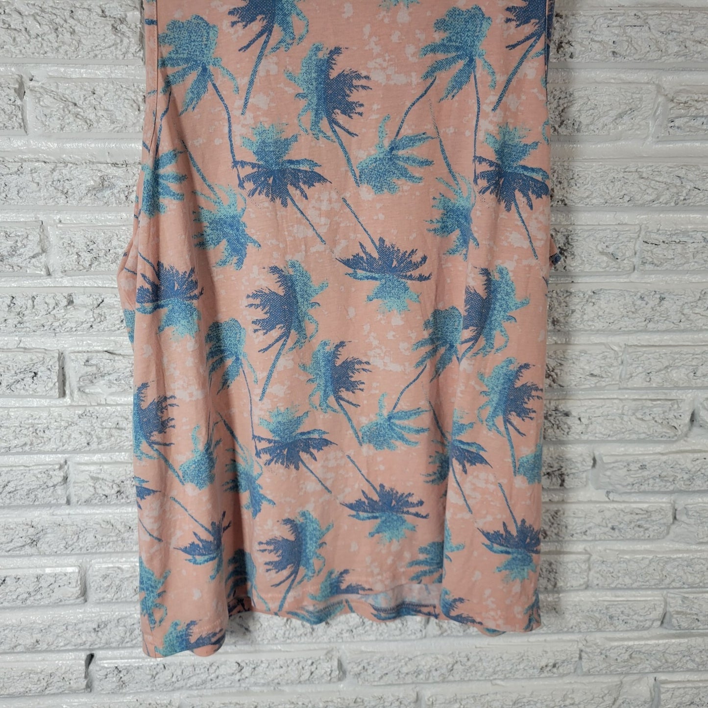 Sonoma Womens Top XXL Plus Tank Tropical Palm Trees Blue Floral Lightweight