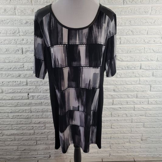 Style & Co XL Top Womens Black Gray Watercolor Tunic T-Shirt Short Sleeve
