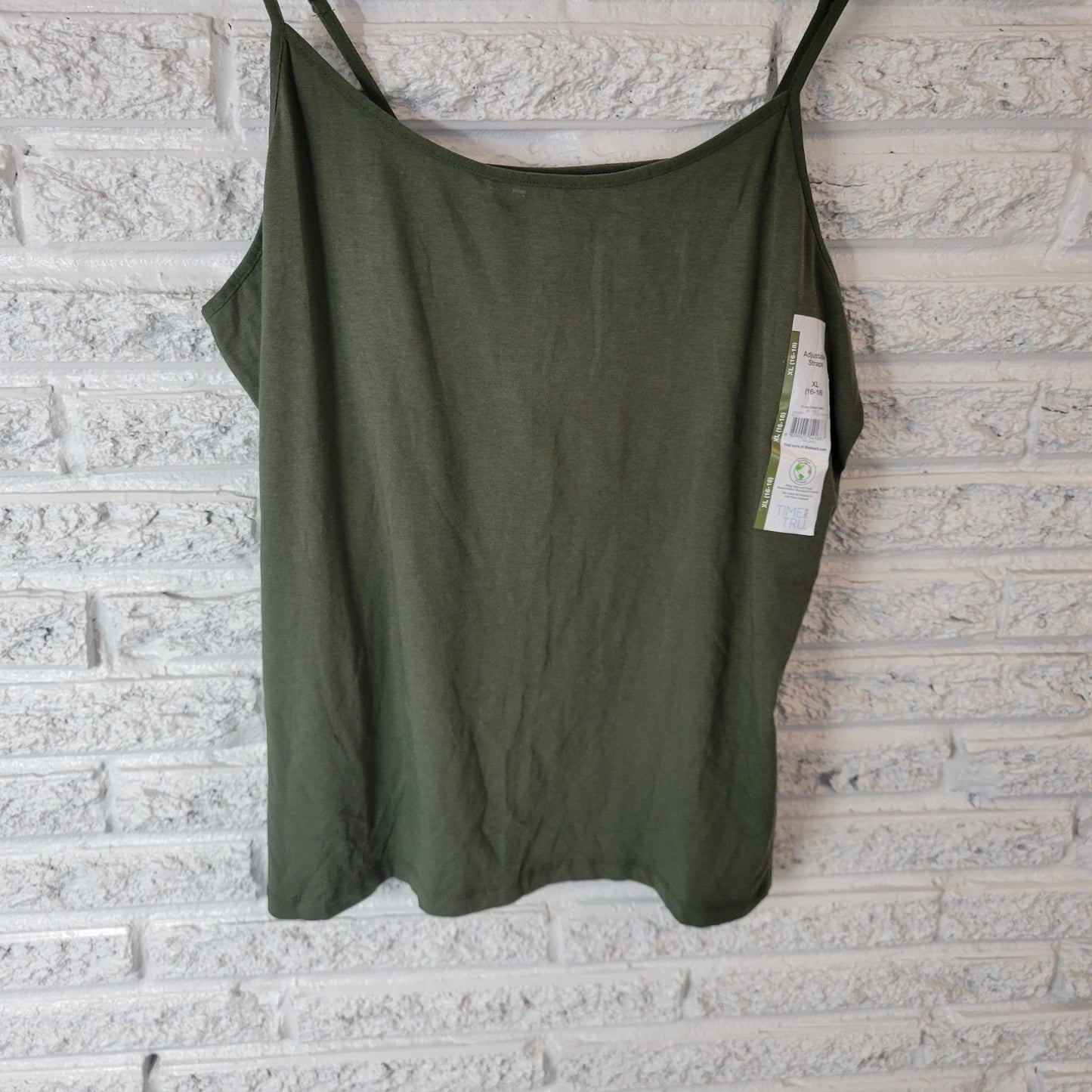 Time Tru Womens Top Extra Large XL Camisole Green Adjustable Spaghetti Strap