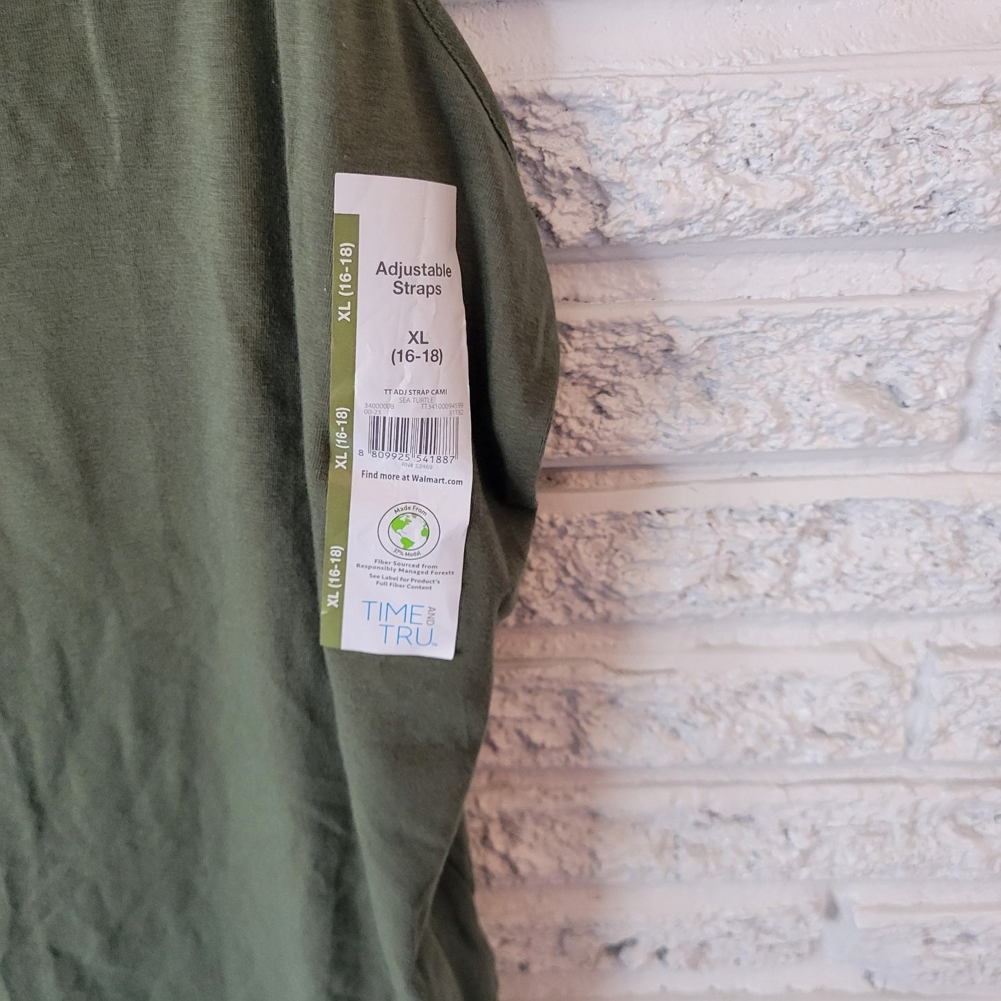 Time Tru Womens Top Extra Large XL Camisole Green Adjustable Spaghetti Strap