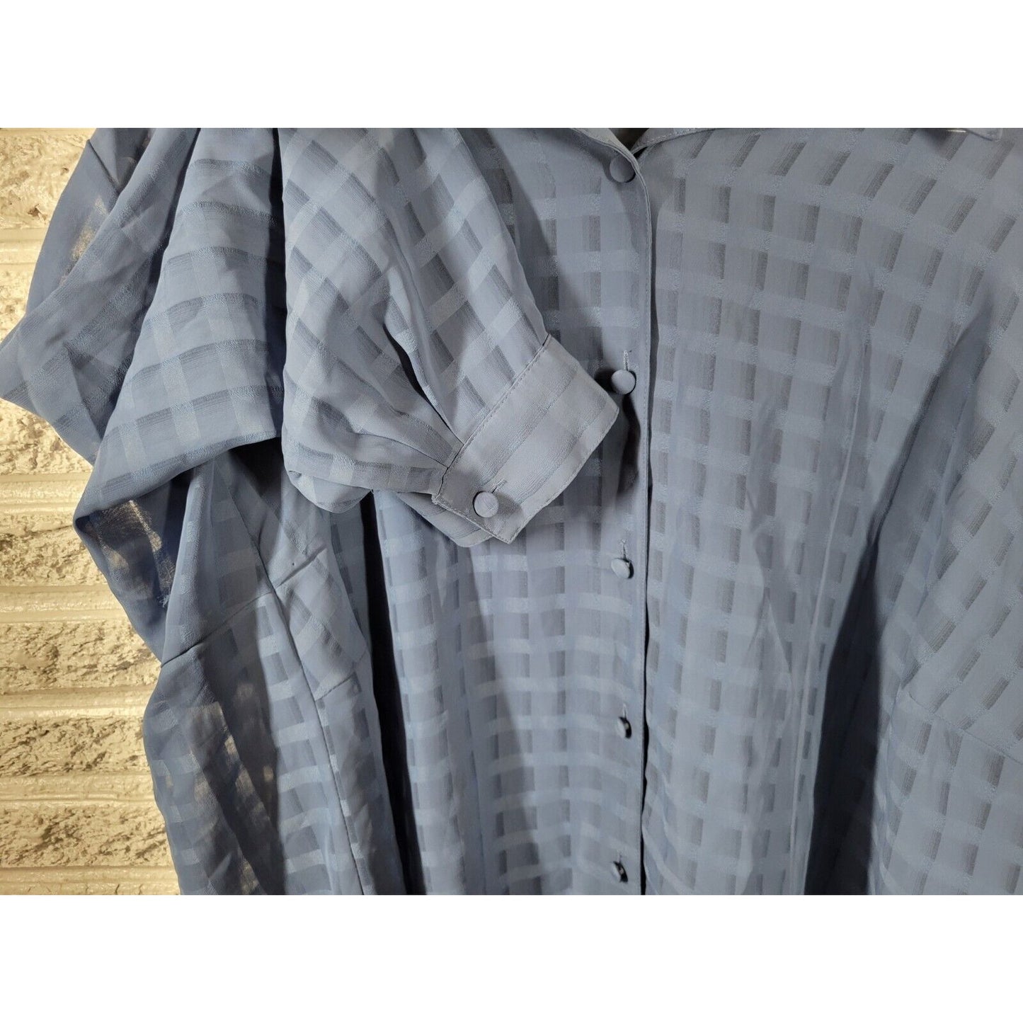 Maggie Barnes Womens Top 32W Plus Long Sleeve Blue Button Lightweight Sheer