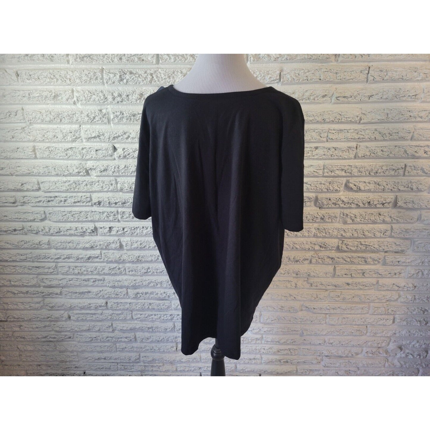 Liz & Me Womens Top 1X Plus Short Sleeve Embroidered Black Casual Stretch Basic