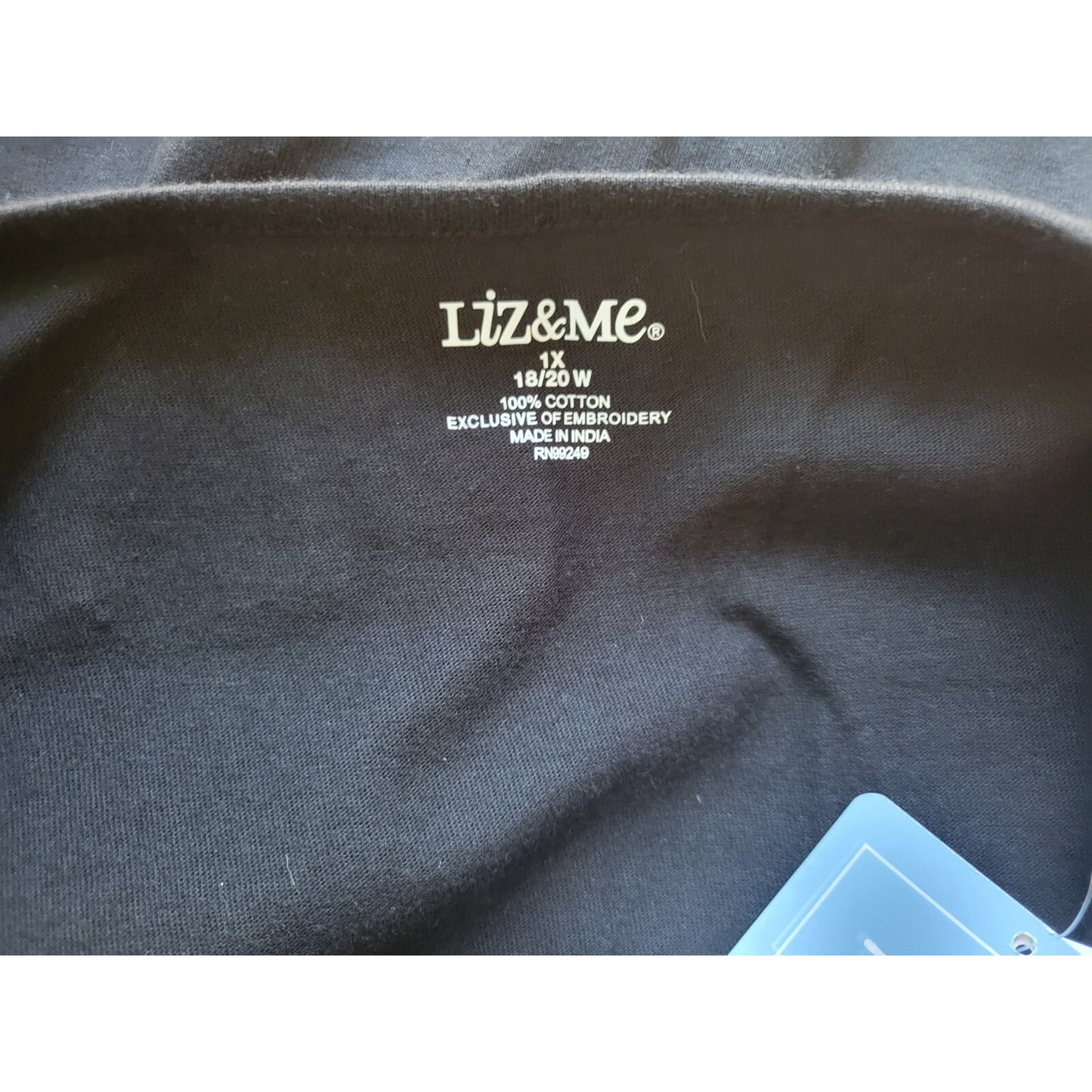 Liz & Me Womens Top 1X Plus Short Sleeve Embroidered Black Casual Stretch Basic