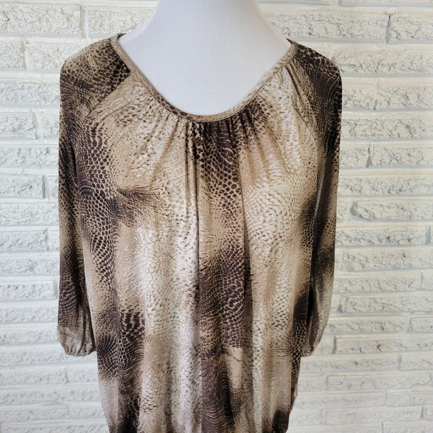 Premise Studio Womens Top 0X Plus 3/4 Sleeve Brown Tan Animal Print Poly Blend