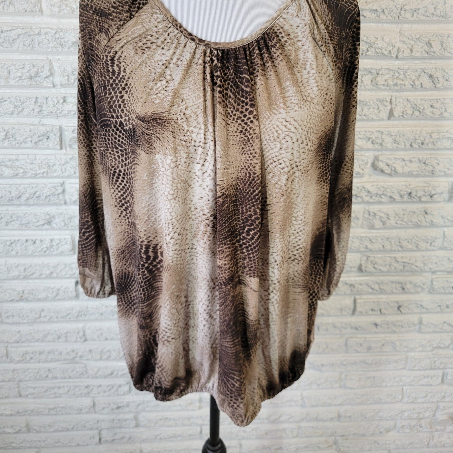 Premise Studio Womens Top 0X Plus 3/4 Sleeve Brown Tan Animal Print Poly Blend