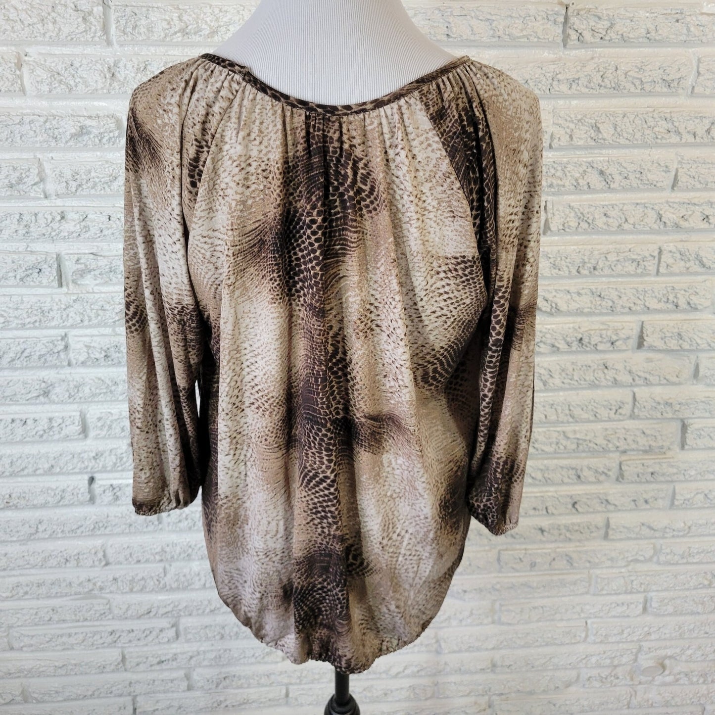 Premise Studio Womens Top 0X Plus 3/4 Sleeve Brown Tan Animal Print Poly Blend