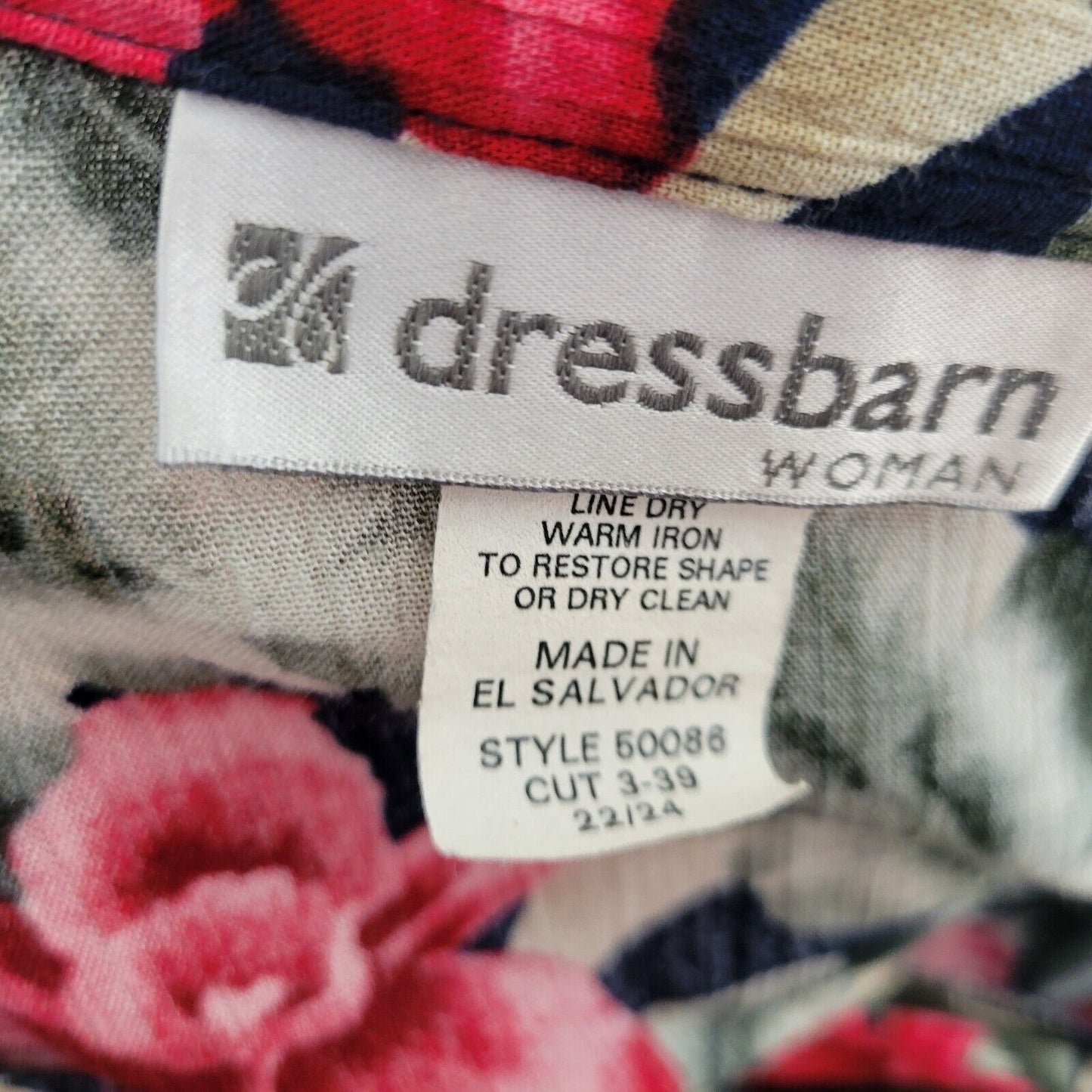 Dress Barn Womens Top 22 24 Plus Short Sleeve Red Green Floral Rayon Button Up