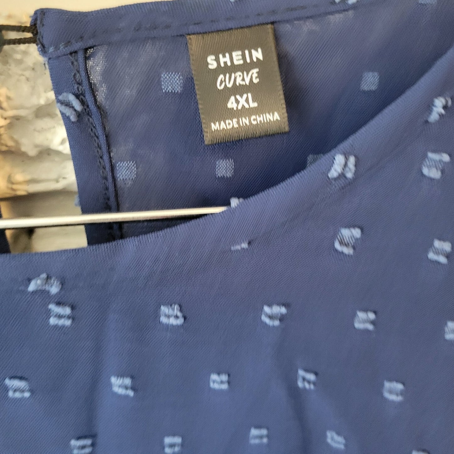 Shein Curve Womens Dress 4XL Plus Long Sleeve Blue Sheer Swiss Dot Lightweight