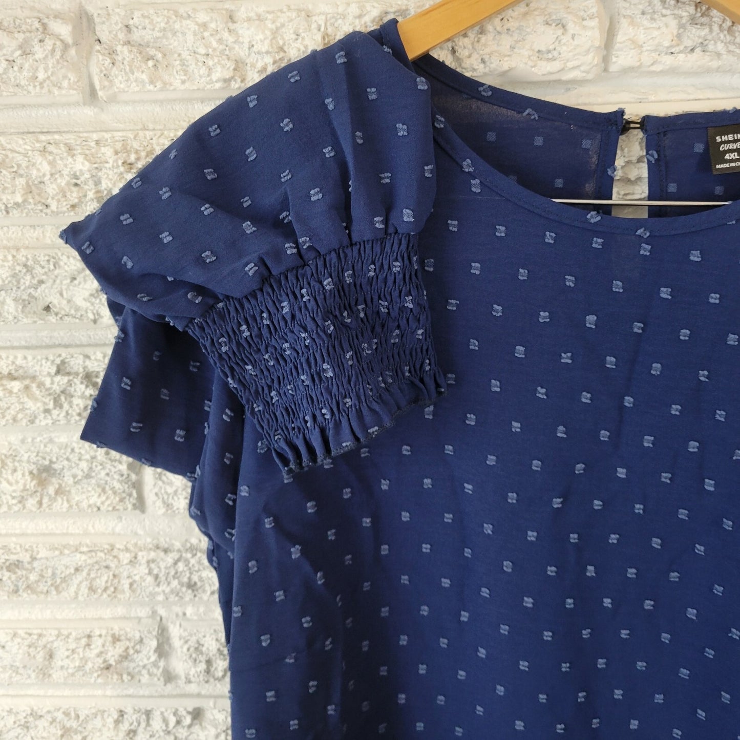 Shein Curve Womens Dress 4XL Plus Long Sleeve Blue Sheer Swiss Dot Lightweight