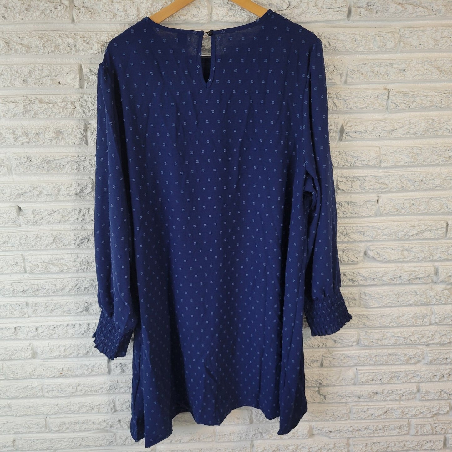 Shein Curve Womens Dress 4XL Plus Long Sleeve Blue Sheer Swiss Dot Lightweight