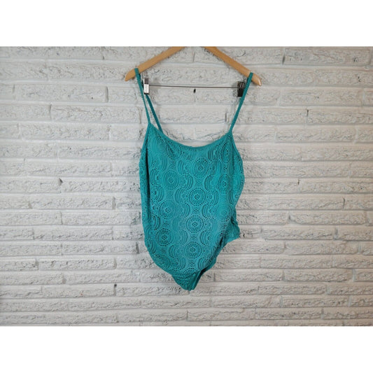 Catalina Womens Swimsuit Extra Large 16 18 Blue Bra Lined Spaghetti Strap Mesh