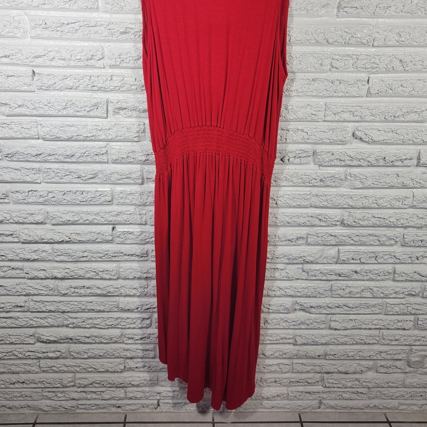 Ashley Stewart Womens Dress 22 24 Plus High Low Sleeveless Red Sheath Poly Blend