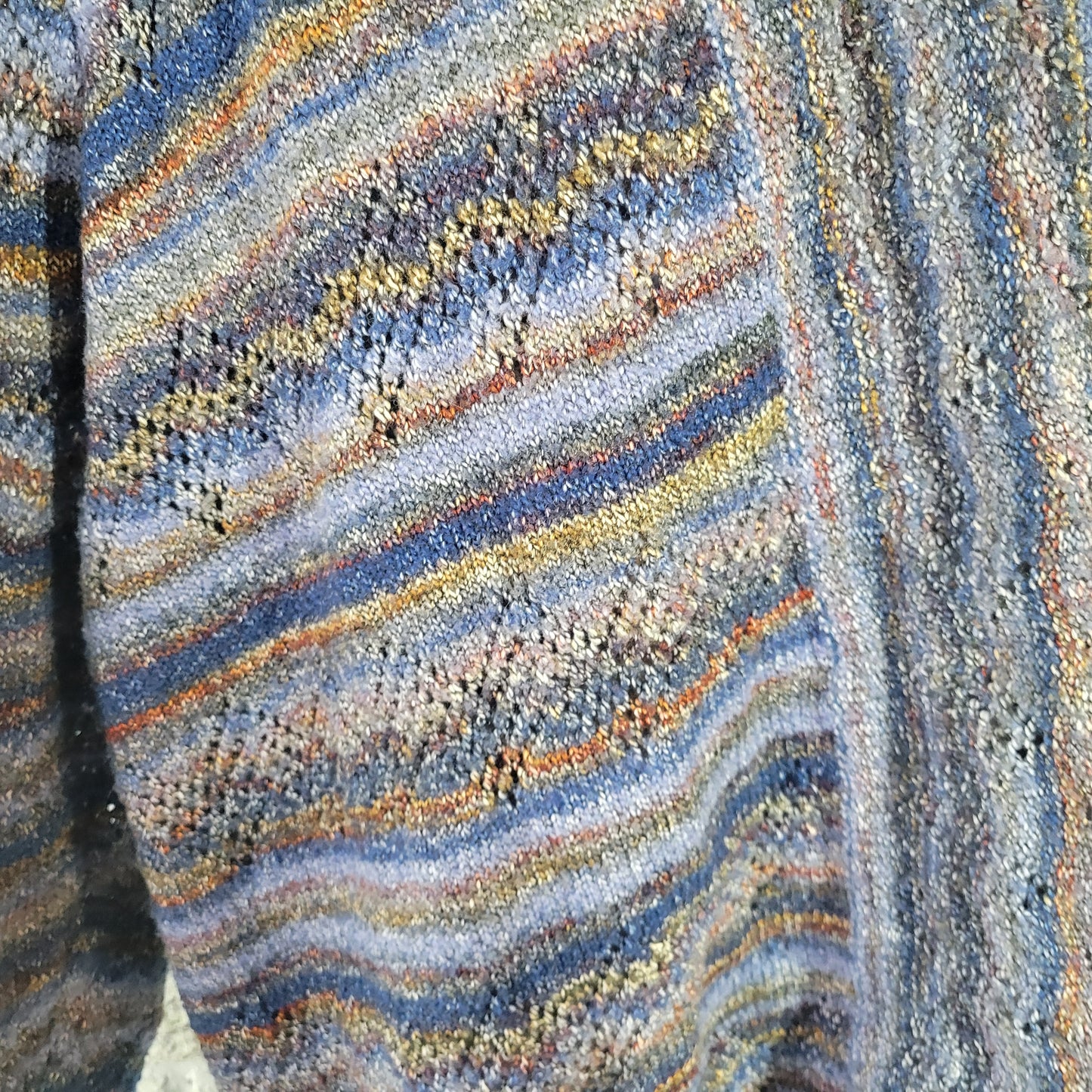 Alfred Dunner 2X Cardigan Sweater Blue Brown Eyelet Open Front 3/4 Sleeve SWE45E