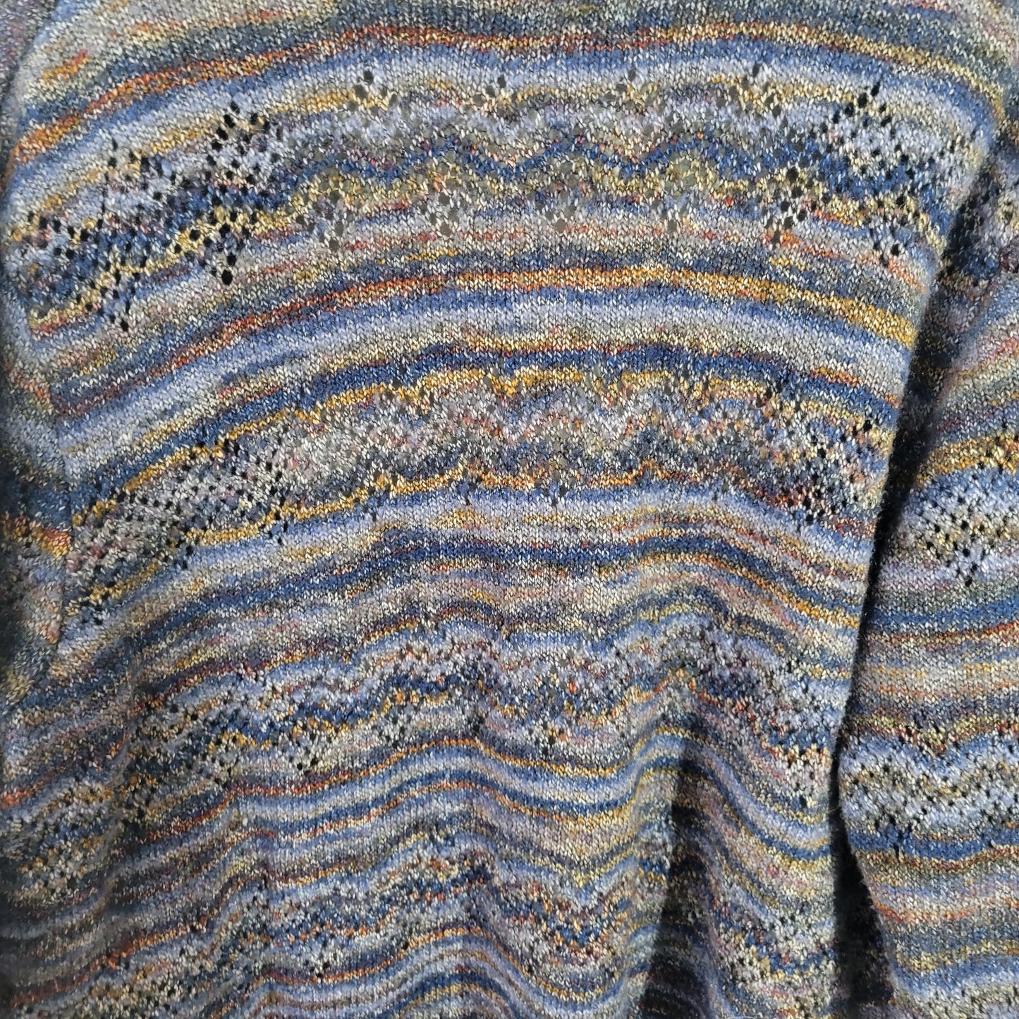 Alfred Dunner 2X Cardigan Sweater Blue Brown Eyelet Open Front 3/4 Sleeve SWE45E