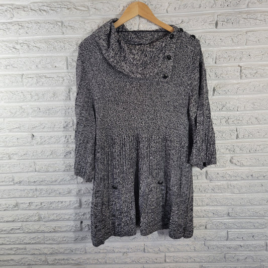 Style&co. 2X Black White Marled Turtleneck Mini Sweater Dress Pockets SWE4E