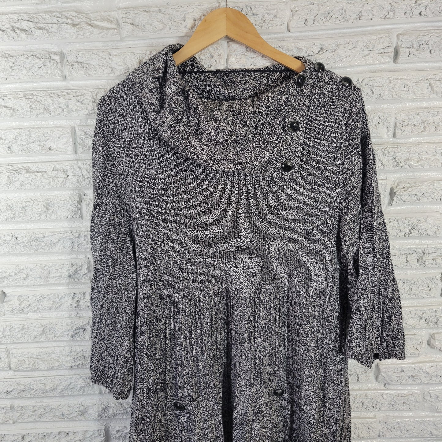Style&co. 2X Black White Marled Turtleneck Mini Sweater Dress Pockets SWE4E