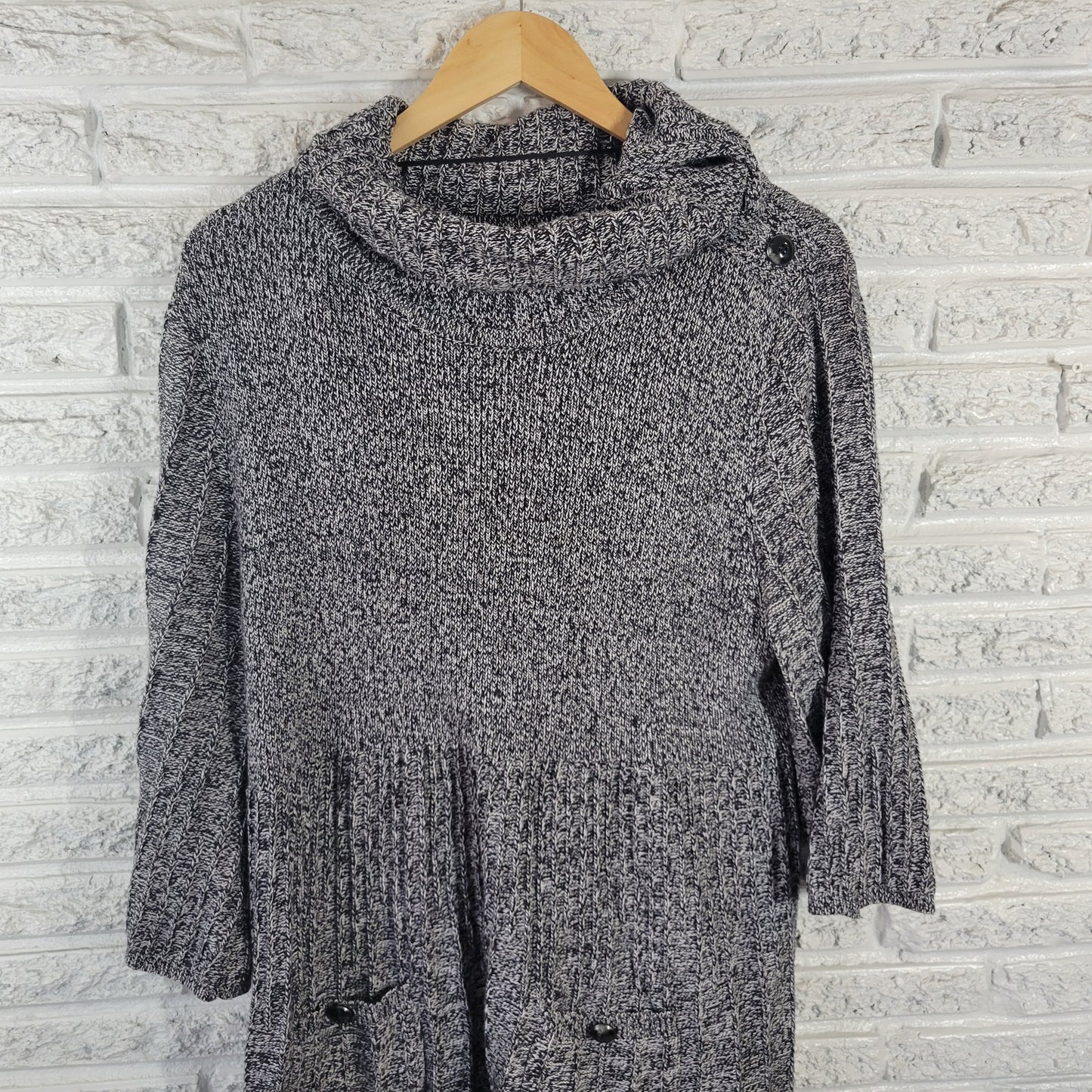 Style&co. 2X Black White Marled Turtleneck Mini Sweater Dress Pockets SWE4E