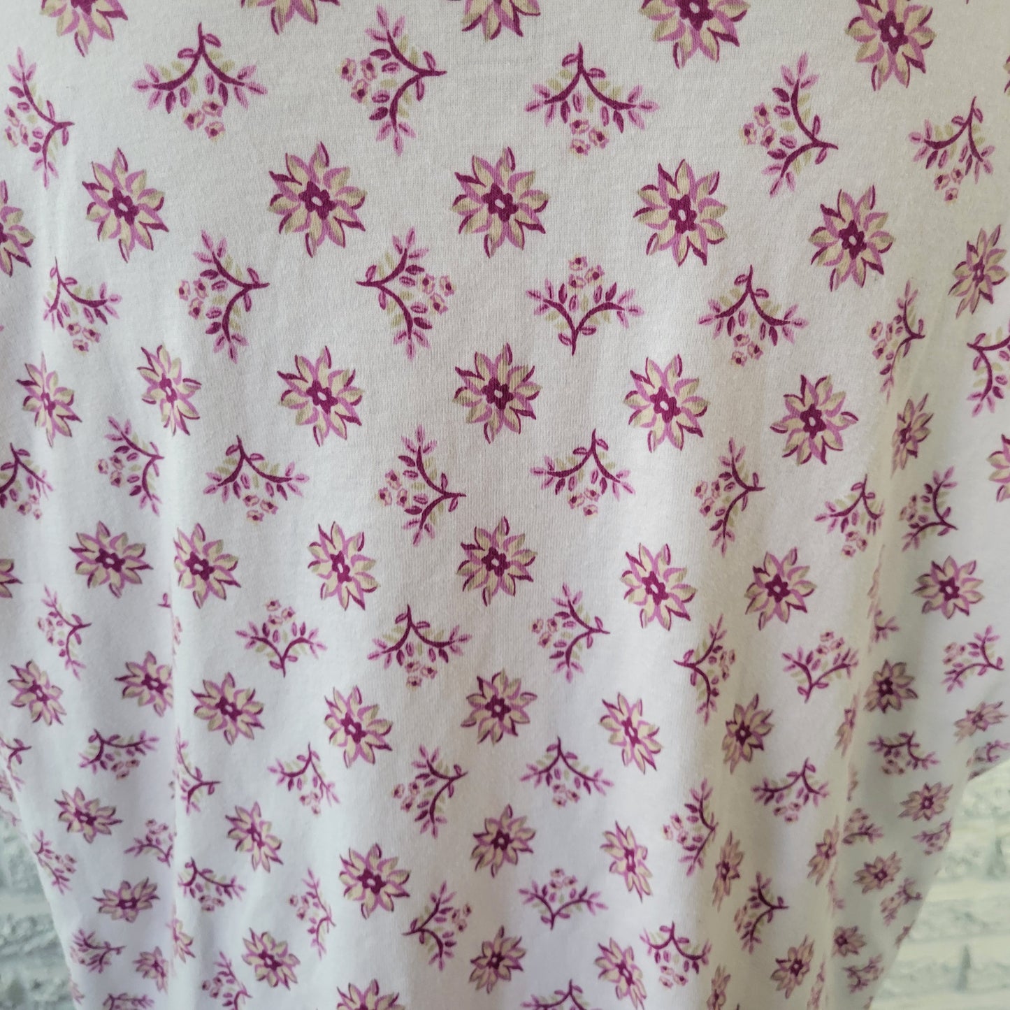 Croft & Barrow XXL Purple White Floral V-Neck Short Sleeve Cotton Tee FLO9XE