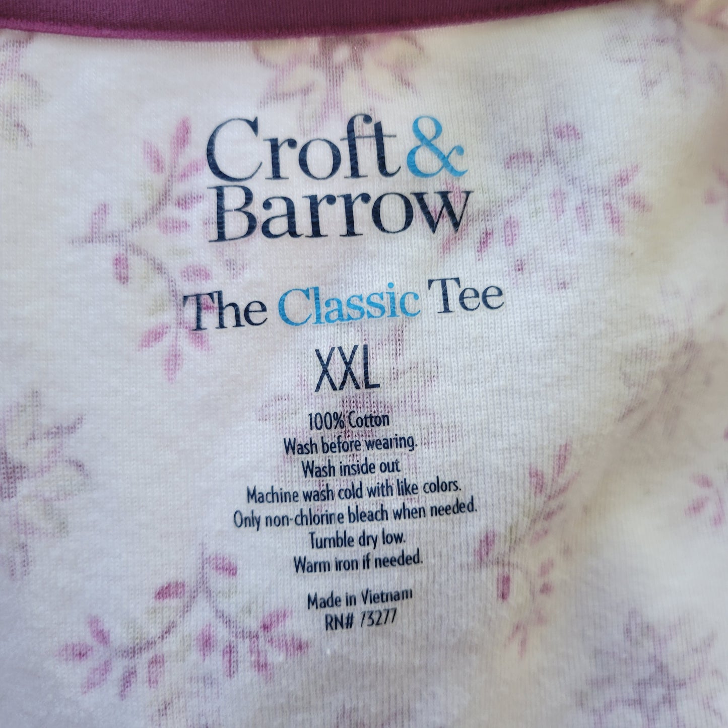 Croft & Barrow XXL Purple White Floral V-Neck Short Sleeve Cotton Tee FLO9XE