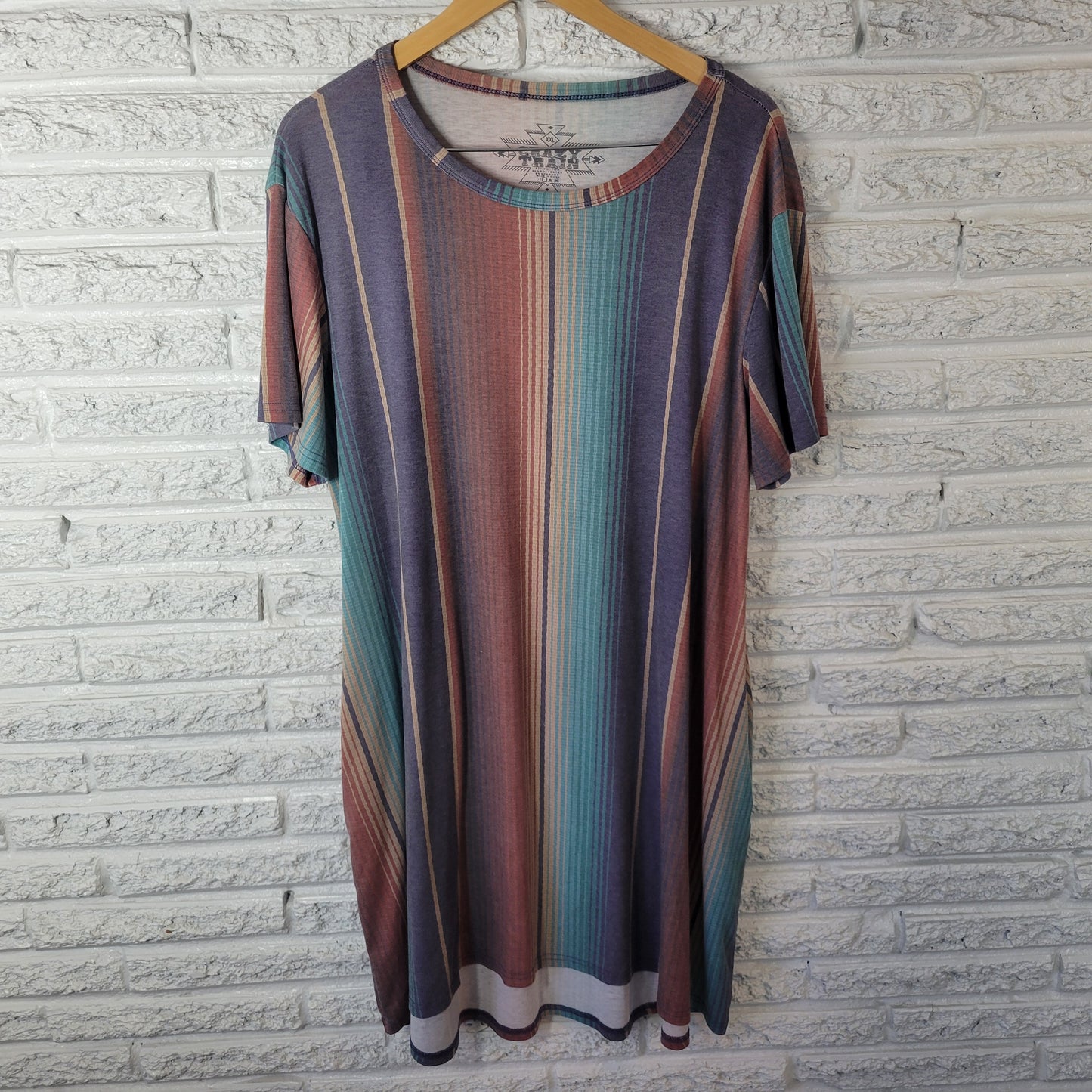 Crazy Train XXL Muted Multicolor Striped Mini Dress Pockets Stretch STR113E