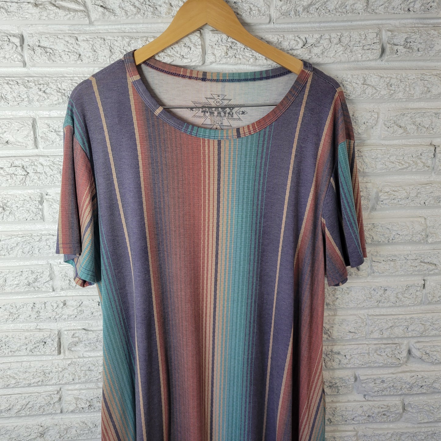 Crazy Train XXL Muted Multicolor Striped Mini Dress Pockets Stretch STR113E