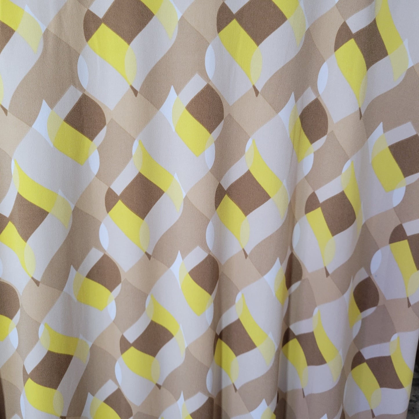 Susan Graver 1X Plus Yellow Tan Geometric V-Neck 3/4 Sleeve Dress GEO232E