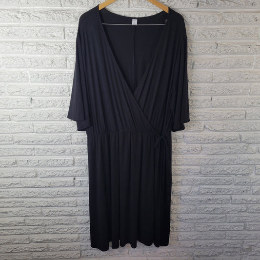 Old Navy 4X Plus Black Faux Wrap V-Neck Short Sleeve Belted Fit Flare SWE154E