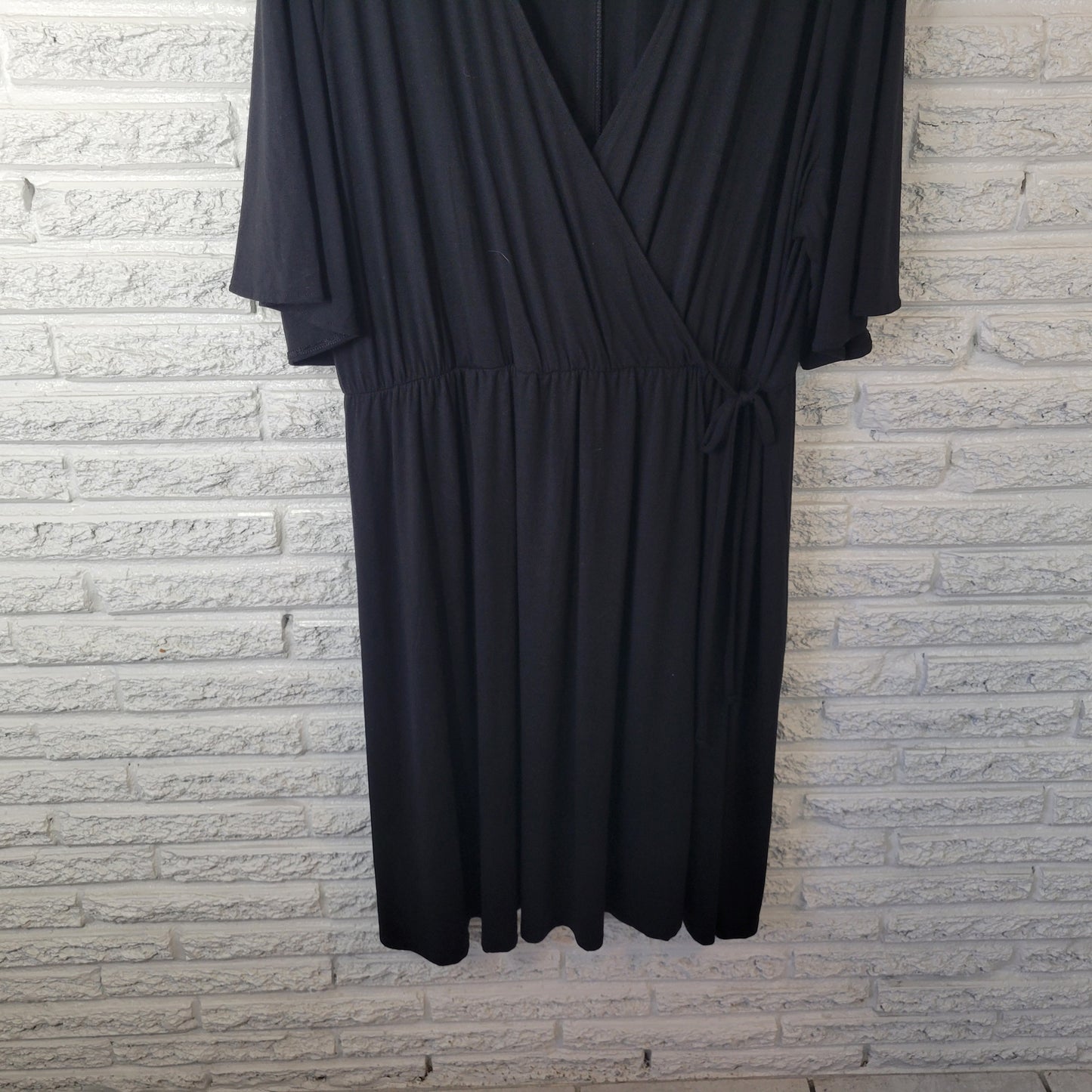 Old Navy 4X Plus Black Faux Wrap V-Neck Short Sleeve Belted Fit Flare SWE154E