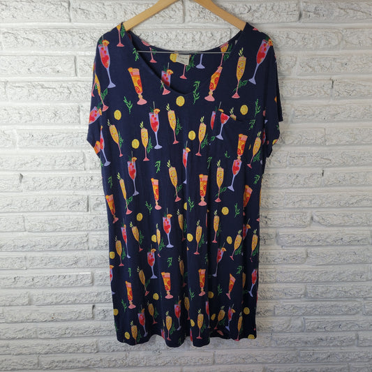 Soma XXL Plus Blue Cocktails Pajama Sleep Top Spandex Viscose NOV102E