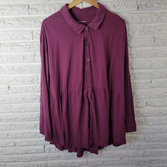Woman Within 3X Plus Purple Tunic Button-Up Collared 3/4 Sleeve PUR42E