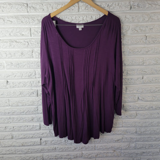 Avenue 22/24 Plus Purple Pleated Tunic Blouse Stretch Long Sleeve PUR30E