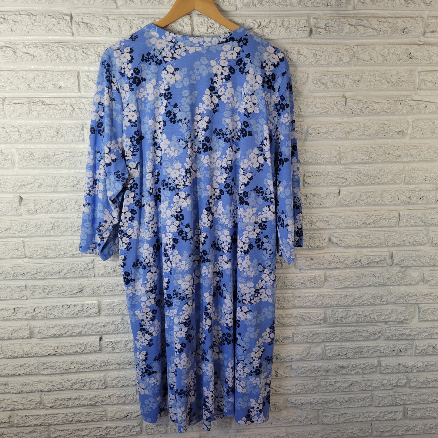 Woman Within 3X Plus Blue Floral Pintuck Knee Length Dress Pockets SWE147E