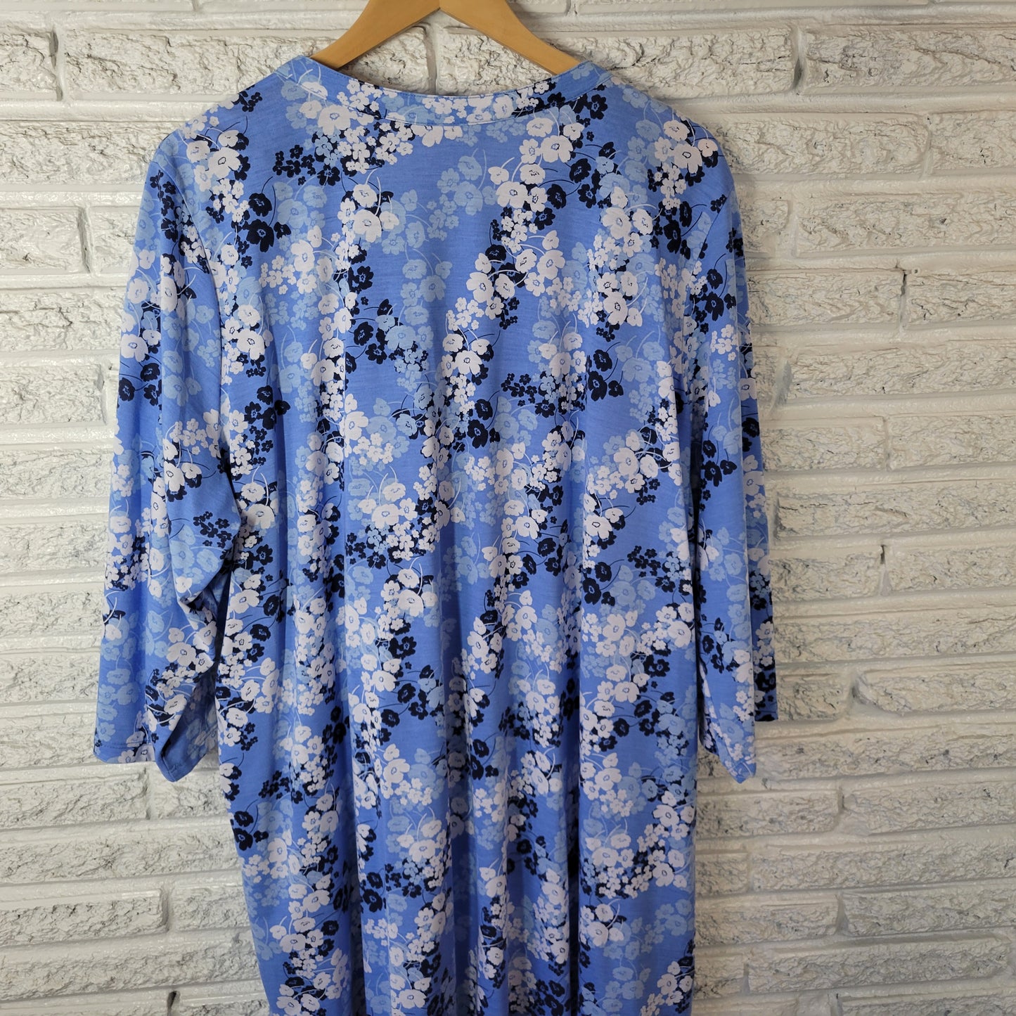 Woman Within 3X Plus Blue Floral Pintuck Knee Length Dress Pockets SWE147E