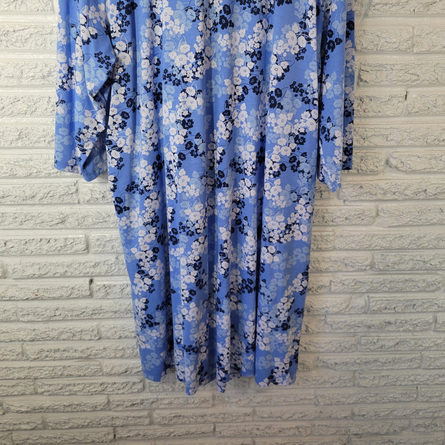 Woman Within 3X Plus Blue Floral Pintuck Knee Length Dress Pockets SWE147E