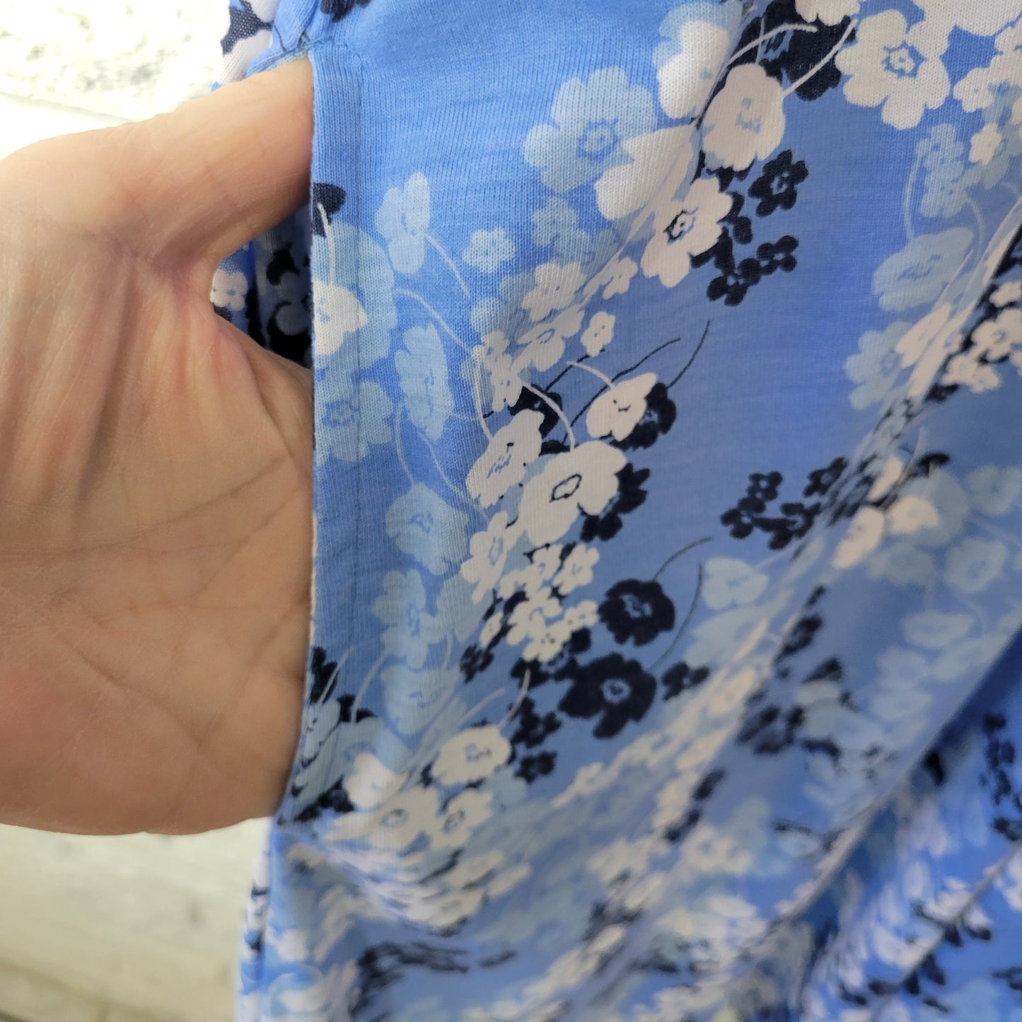 Woman Within 3X Plus Blue Floral Pintuck Knee Length Dress Pockets SWE147E