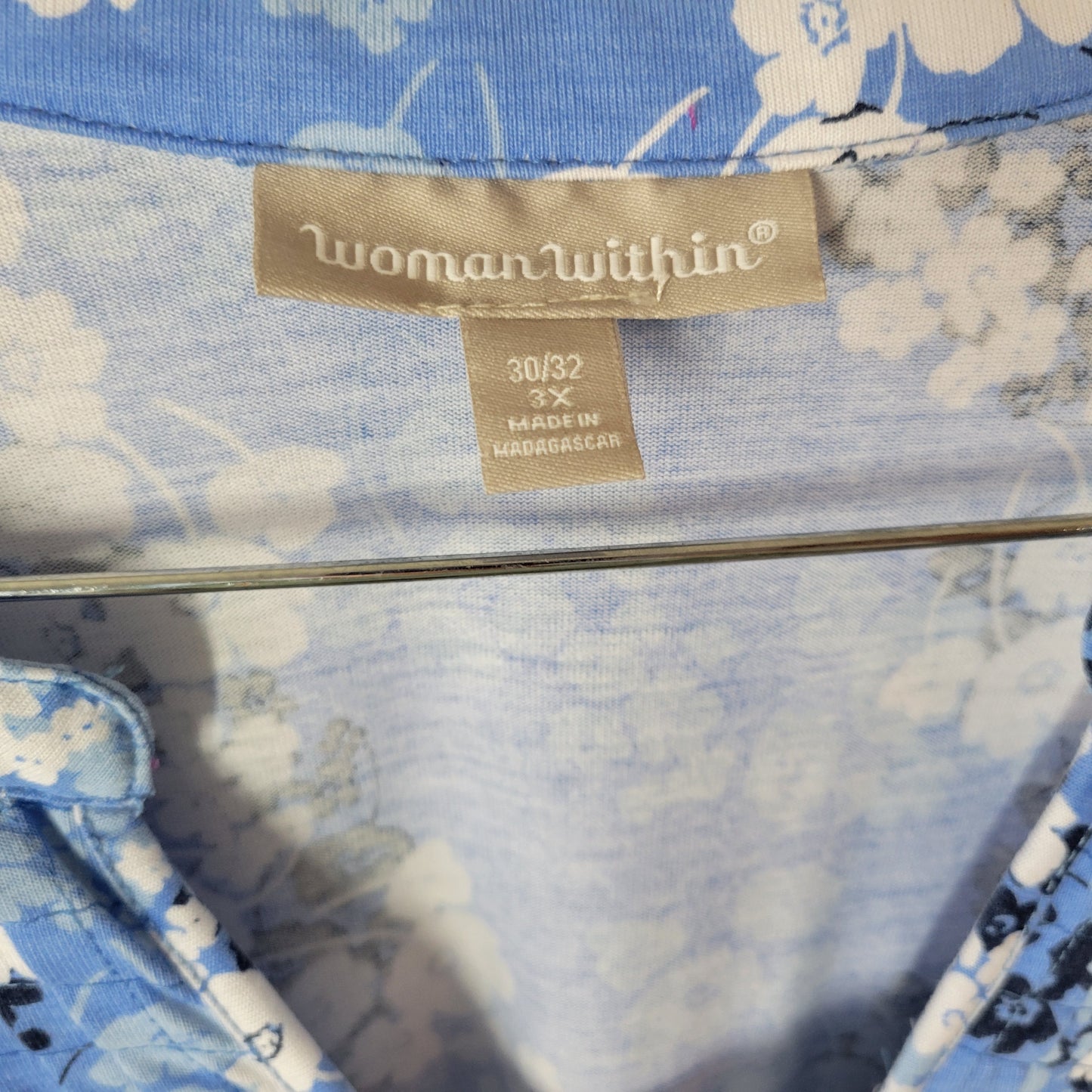 Woman Within 3X Plus Blue Floral Pintuck Knee Length Dress Pockets SWE147E