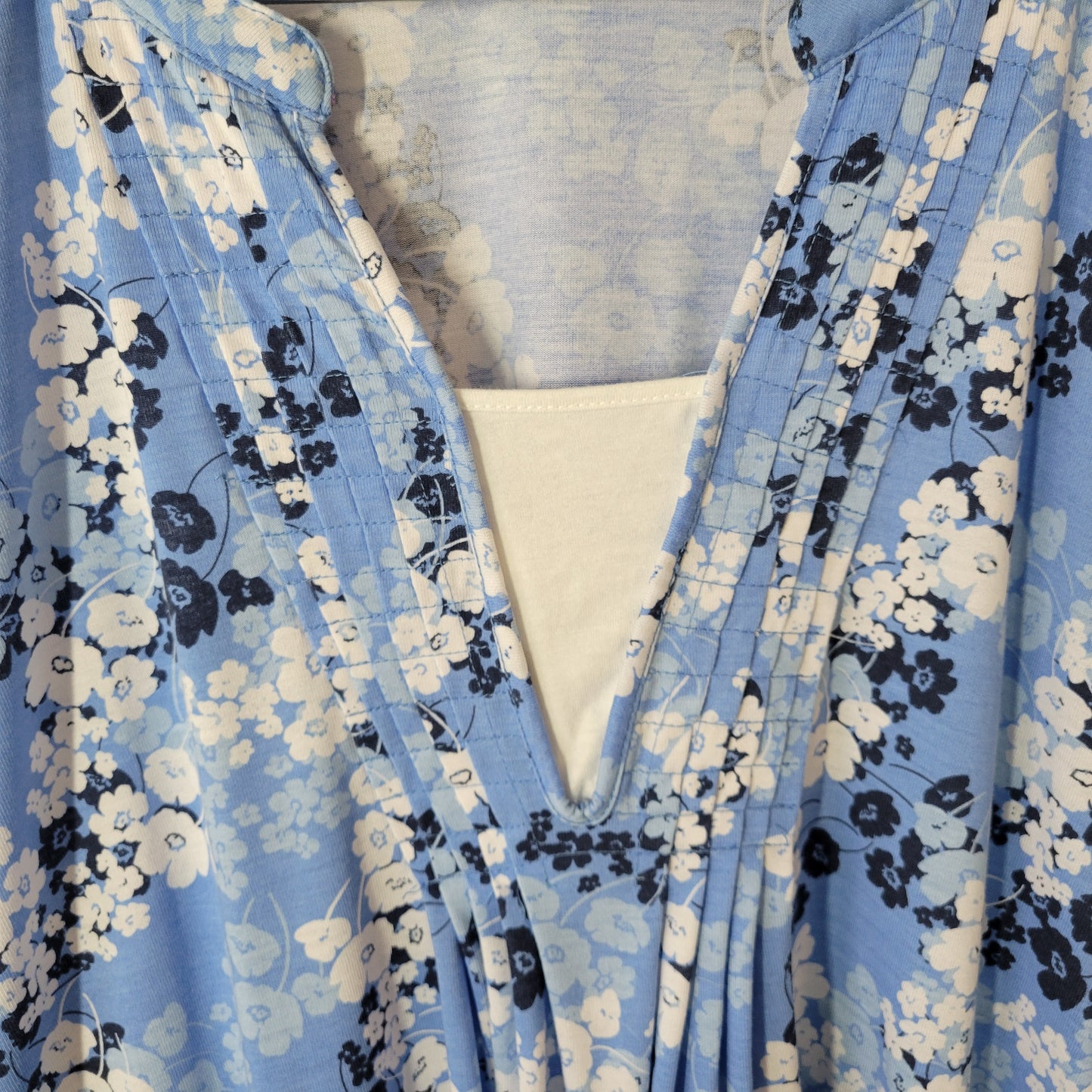 Woman Within 3X Plus Blue Floral Pintuck Knee Length Dress Pockets SWE147E