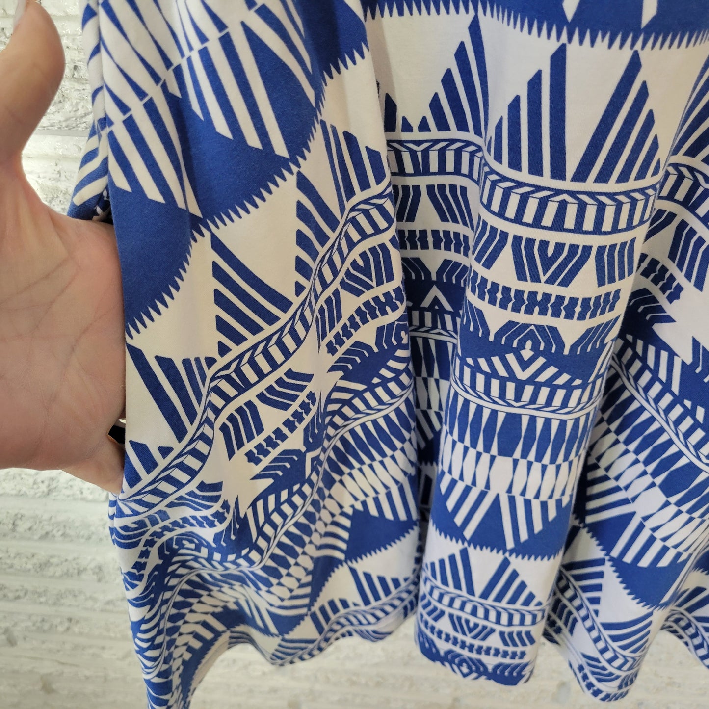 New York & Co Dress XL Blue Geometric Cotton Sleeveless Fit Flare Mini GEO93E