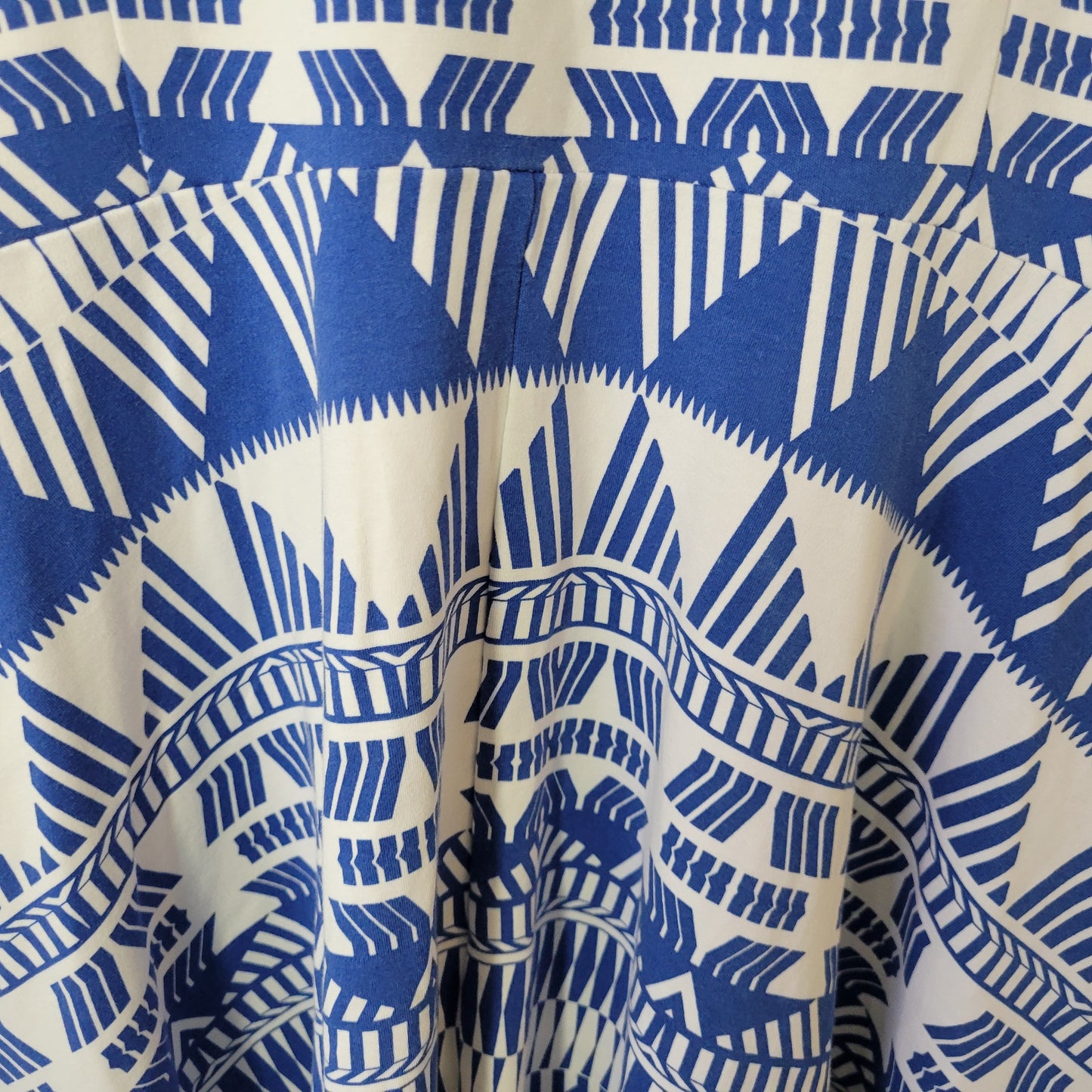 New York & Co Dress XL Blue Geometric Cotton Sleeveless Fit Flare Mini GEO93E