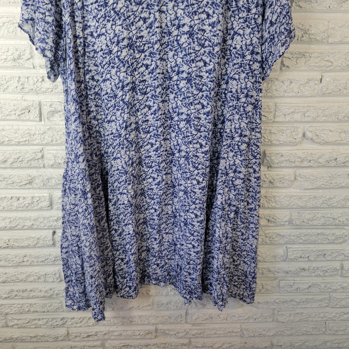 Woman Within 26W Plus Blue White Tie Dye V-Neck Short Sleeve Rayon Dress TIE33E