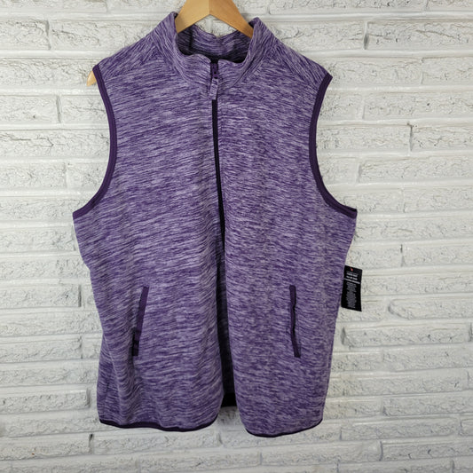 Woman Within 1X Purple Heather Fleece Vest Sleeveless Button Zip SWE157E
