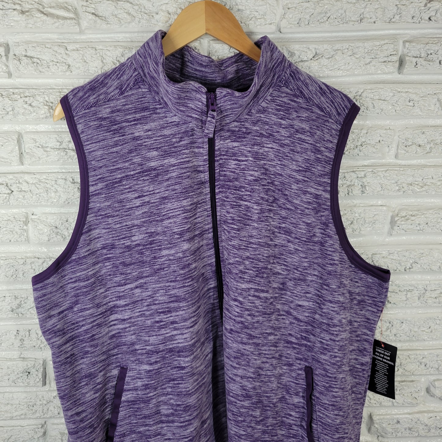 Woman Within 1X Purple Heather Fleece Vest Sleeveless Button Zip SWE157E