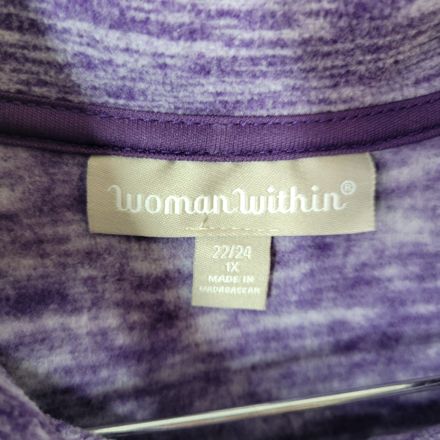 Woman Within 1X Purple Heather Fleece Vest Sleeveless Button Zip SWE157E