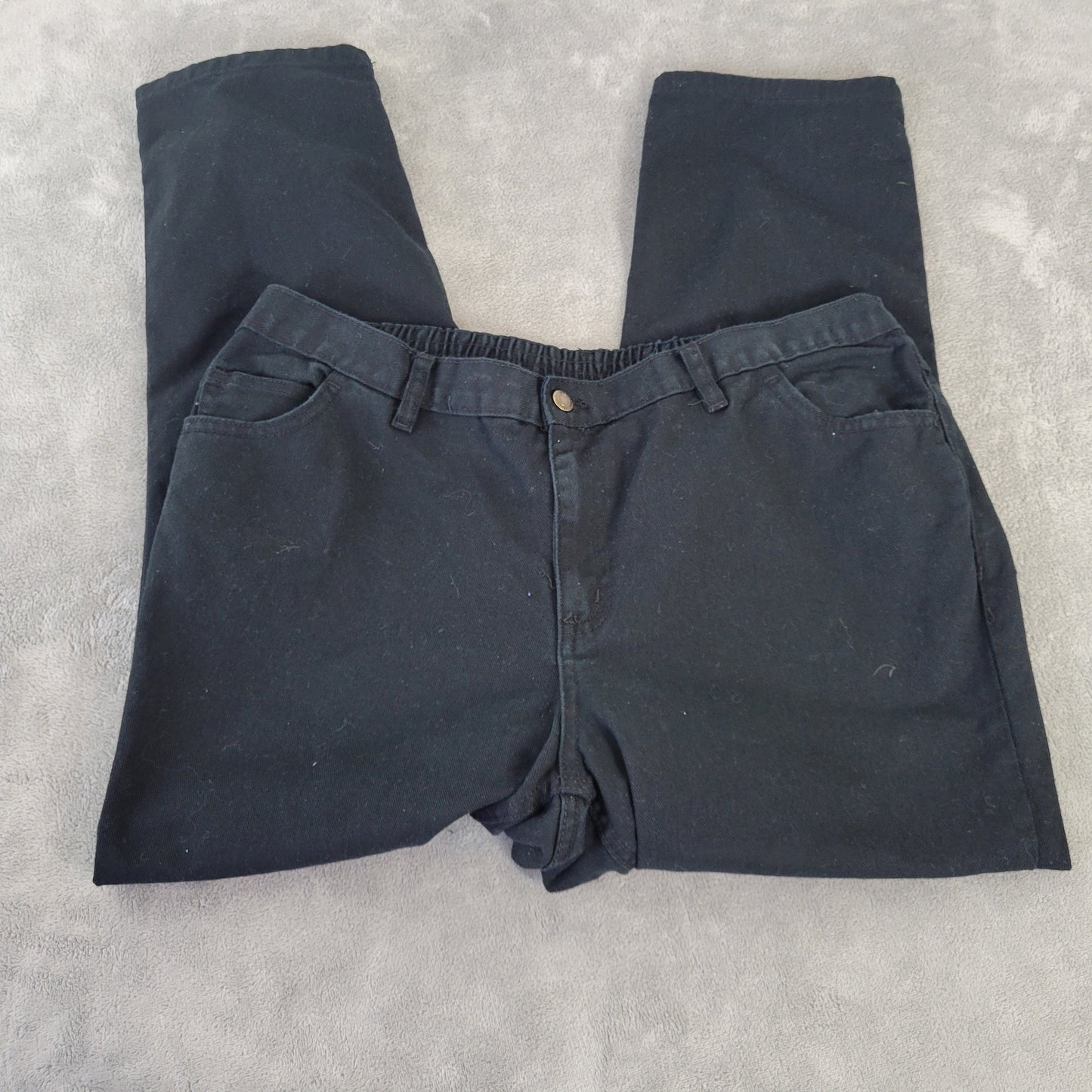 Woman Within 16WP Petite Black Denim Straight Leg Jeans Elastic Waist SWE67E