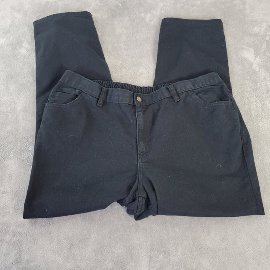 Woman Within 16WP Petite Black Denim Straight Leg Jeans Elastic Waist SWE67E