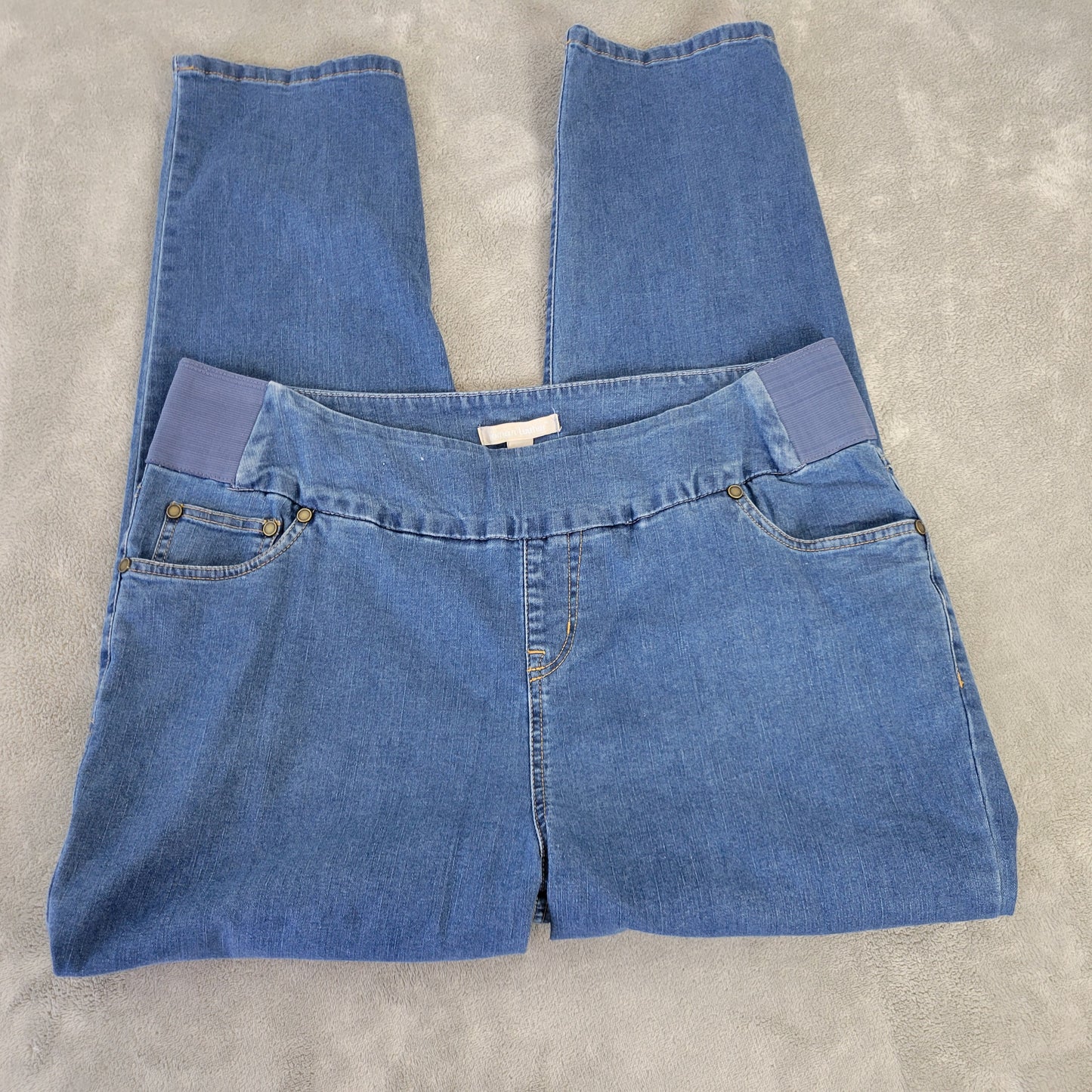 Woman Within Jeans 18W Plus Size Dark Blue Denim Pull-On Stretch Straight SL83E