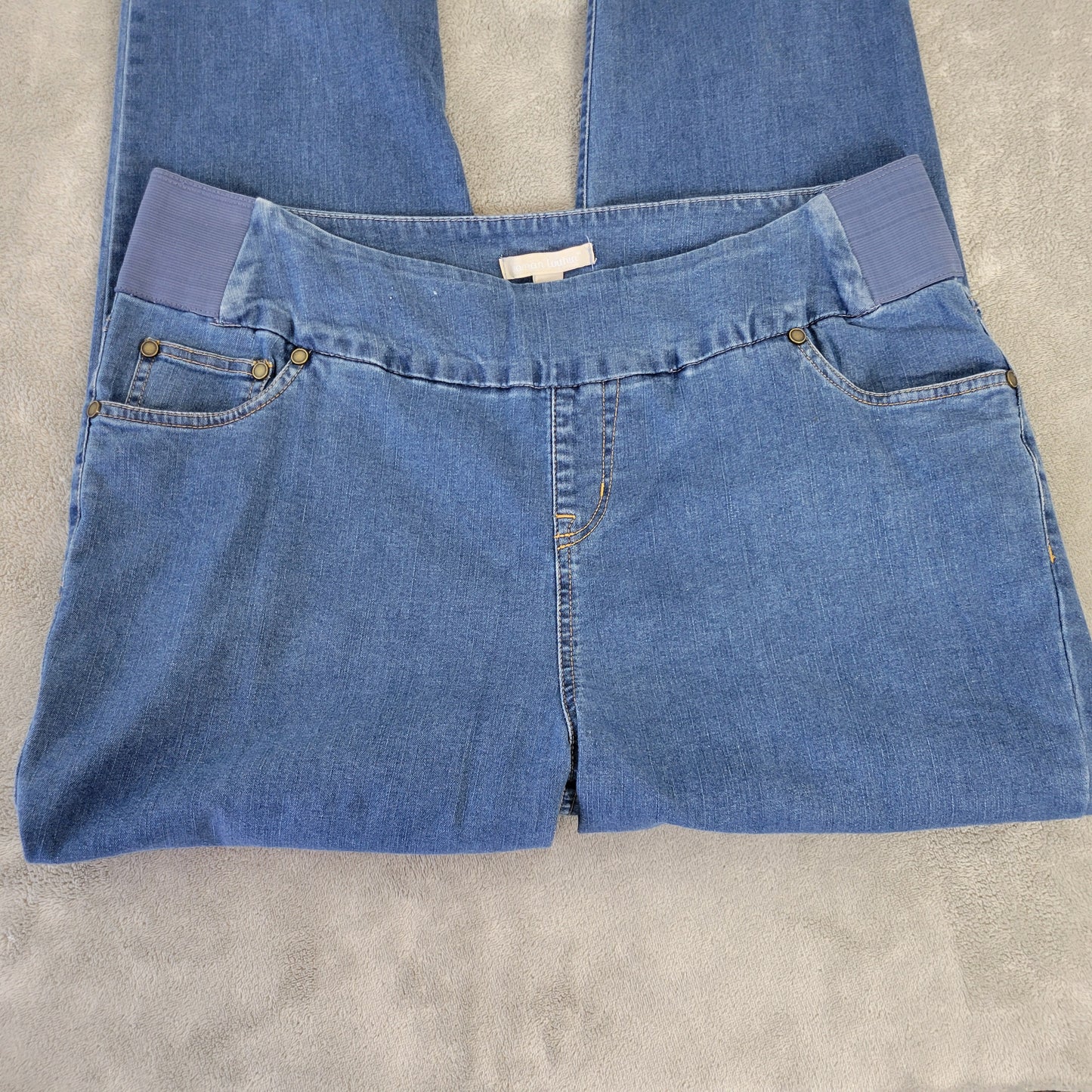 Woman Within Jeans 18W Plus Size Dark Blue Denim Pull-On Stretch Straight SL83E