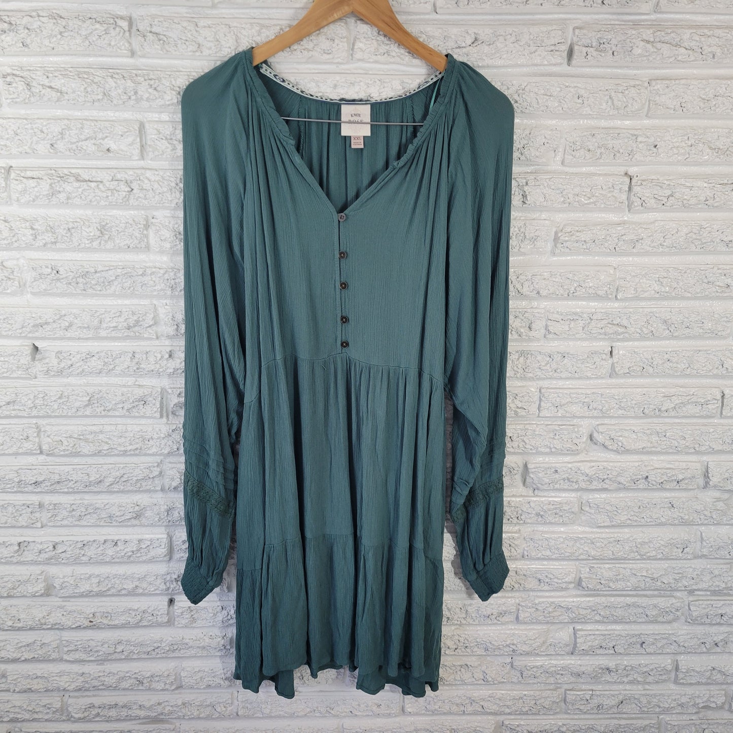 Knox Rose Dress XXL Green Mini Long Sleeve V-Neck Button Pockets Stretch GRE48E